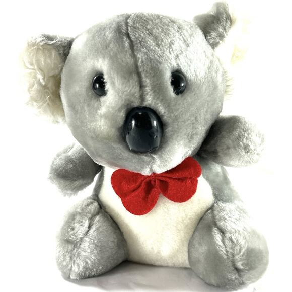 Vintage Apembee Corp Plush Koala Bear Gray White Red Bow 8” Stuffed Animal - Picture 1 of 6